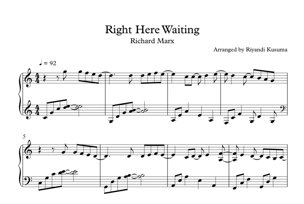 Right here waiting ноты