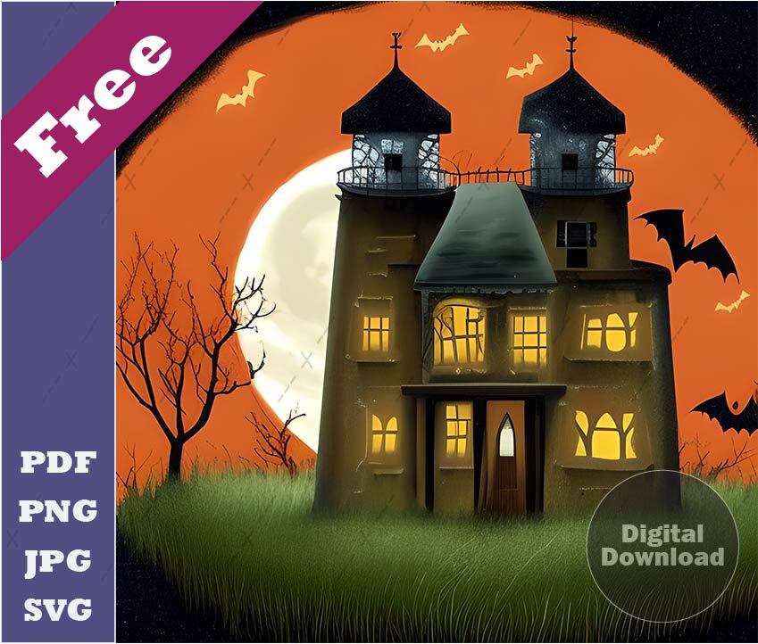 Ghosts house with moon clouds 5