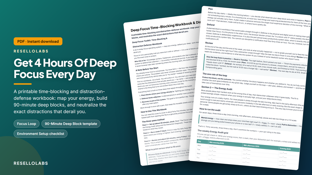 Deep Focus Time-Blocking Workbook & Distraction Planner cover