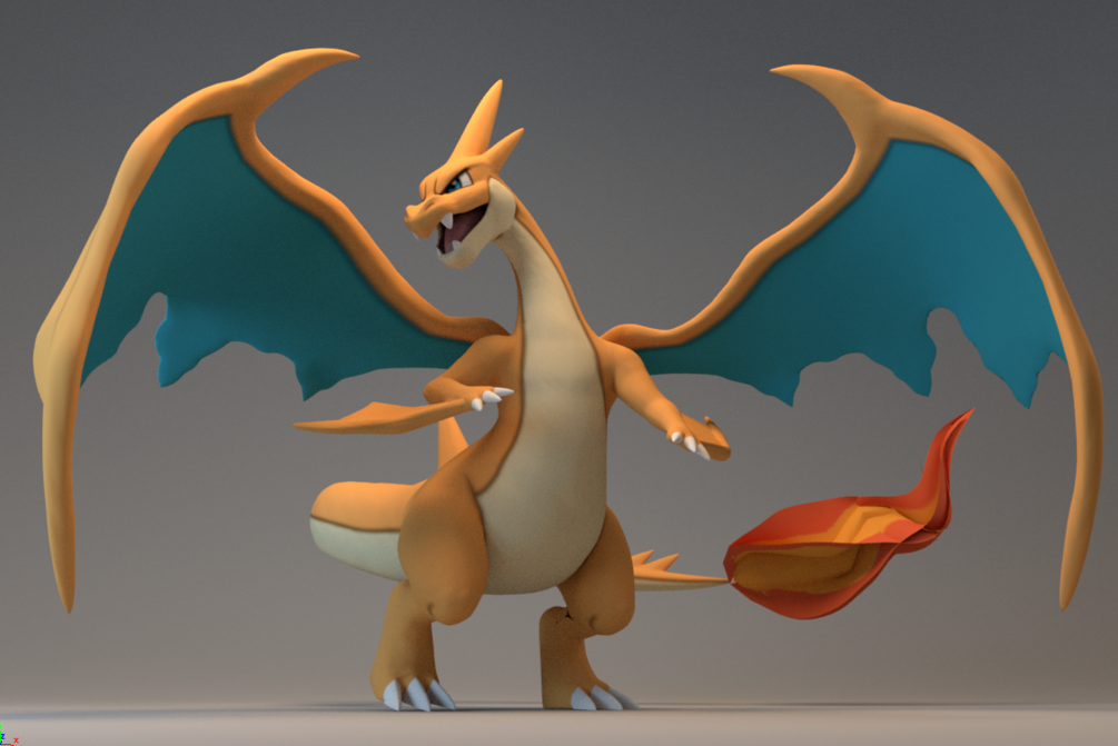 Charizard XY and Rock 3D model rigged