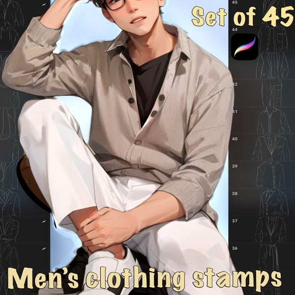 Men's clothing stamp for Procreate (45 brushes)+PNG file by Black Satan Draws