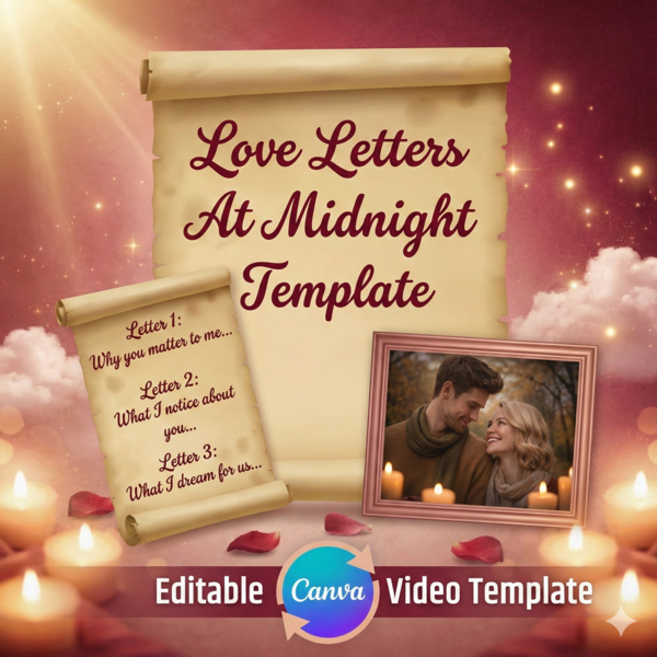Love Letters At Midnight Video Gift | Editable Canva Romantic Letter Video