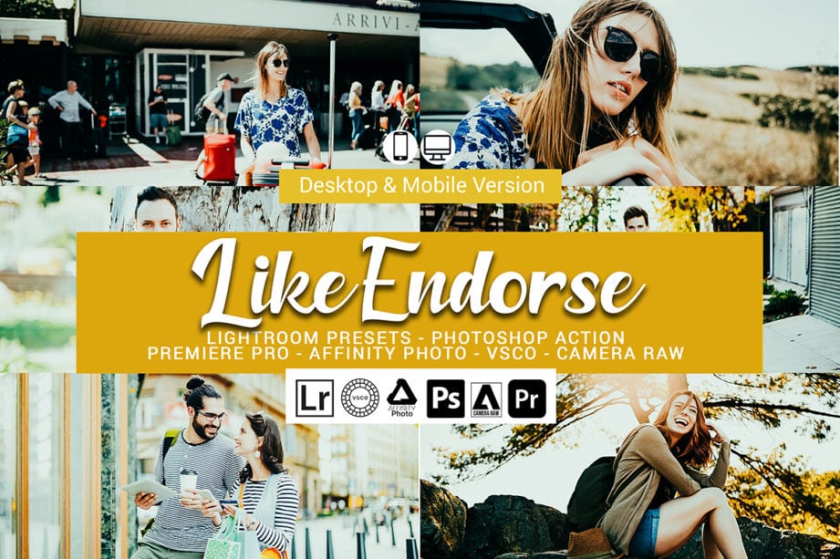 18 Like Endorse Lightroom Presets - Desktop & Mobile | Affinity, Photoshop, Premiere Pro Presets + VSCO | Cinematic LUTs & Actions