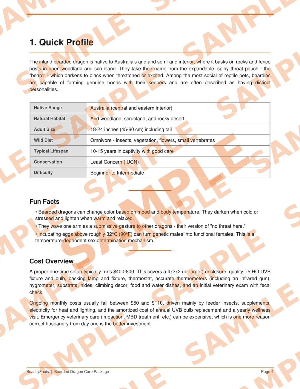 Bearded Dragon Care Package interior page sample