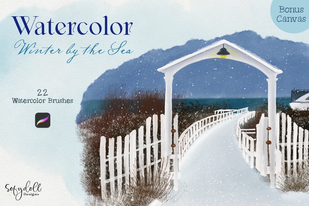 Winter by the Sea | Watercolor for Procreate by Sofydoll Designs