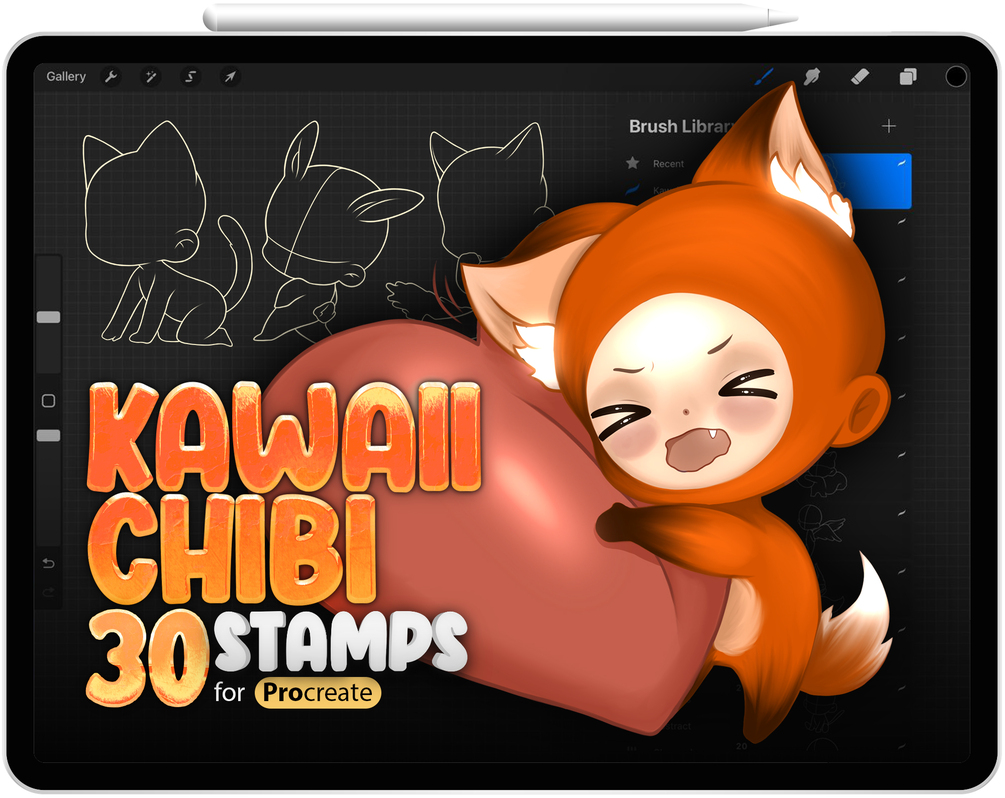 30 Procreate Kawaii Chibi Stamp Brushes Collection by ProCreativeBreeze