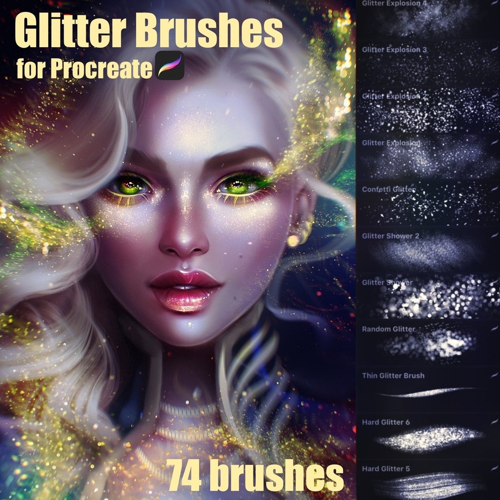 74 Glitter Brushes for Procreate by Sandra Winther Art