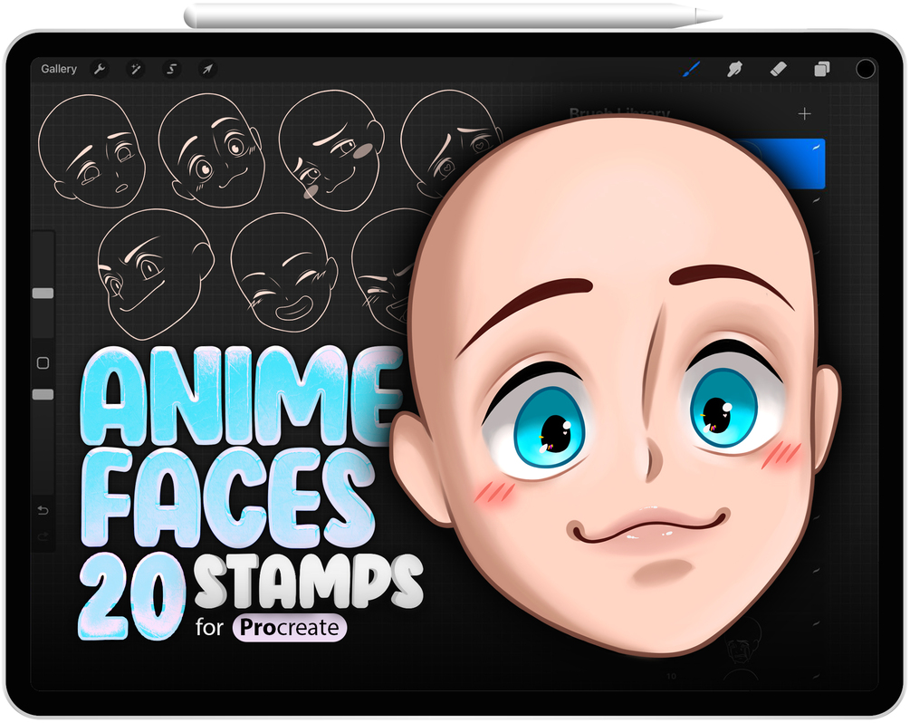 20 Procreate Anime Faces Stamp Brushes Collection by ProCreativeBreeze