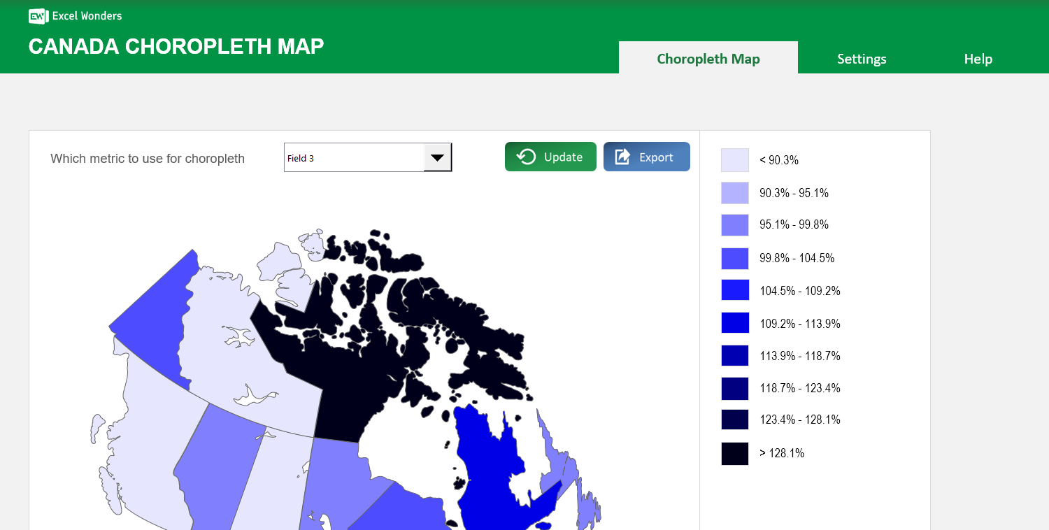 Canada Choropleth Map Excel Template | Excel Wonders