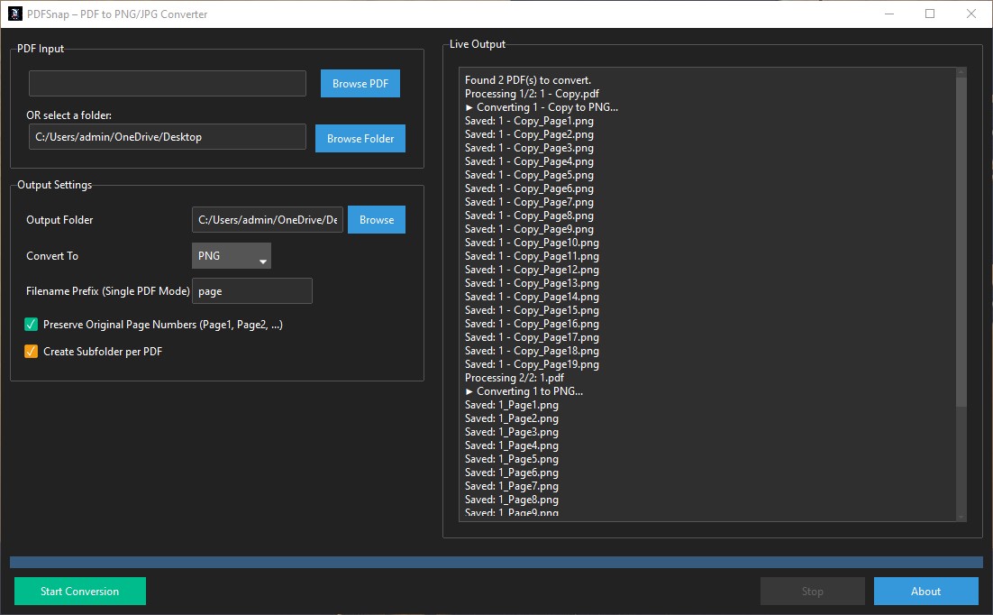 Live Conversion Log & Progress