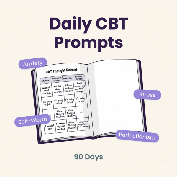 Daily CBT Journal Prompt Bundle — 90 Days of Cognitive Behavioral Therapy Journaling