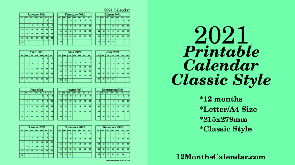 2021 Free Printable Calendar 1163