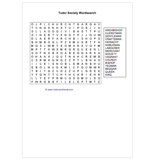 Tudor Society Wordsearch