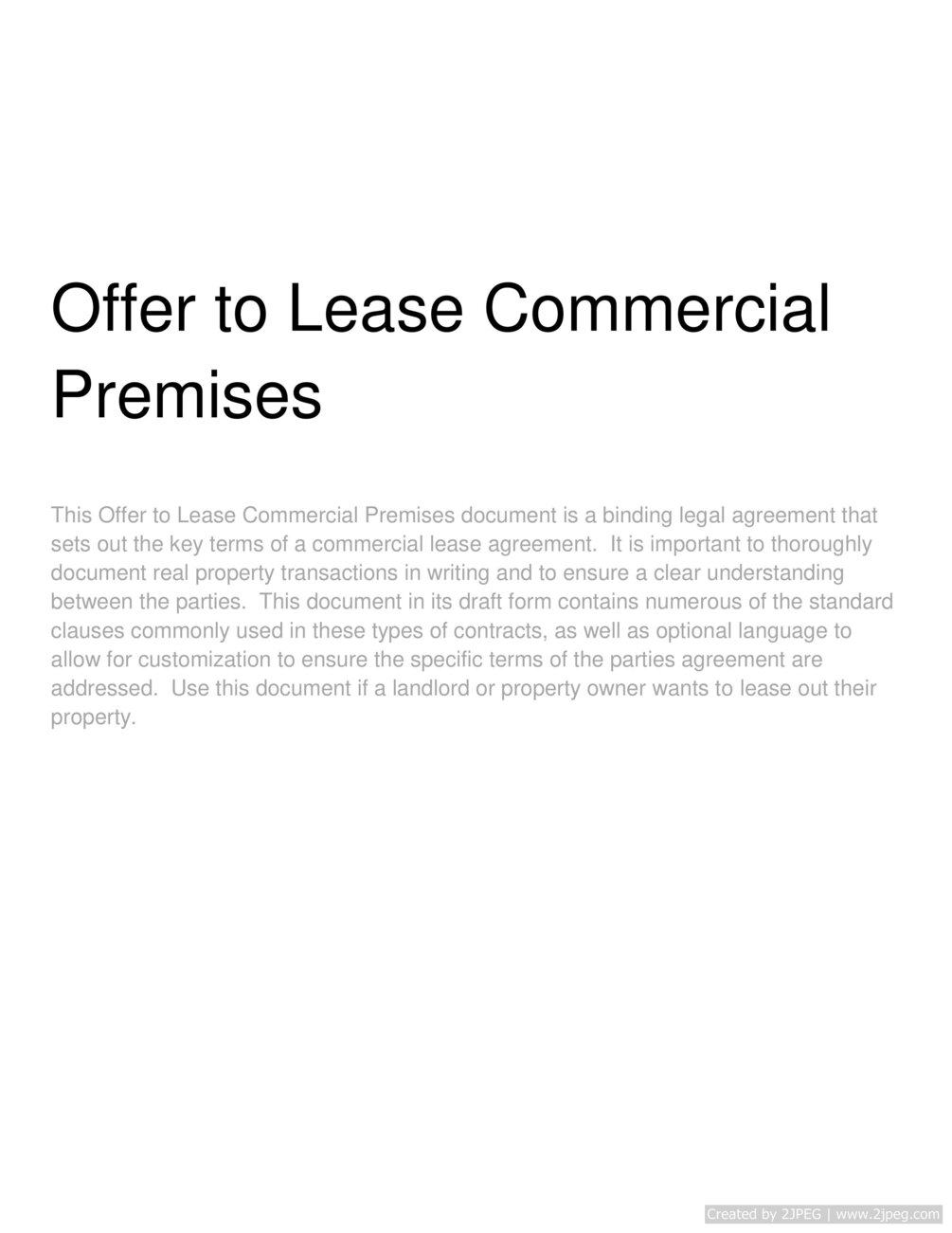 Offer to Lease Commercial Premises