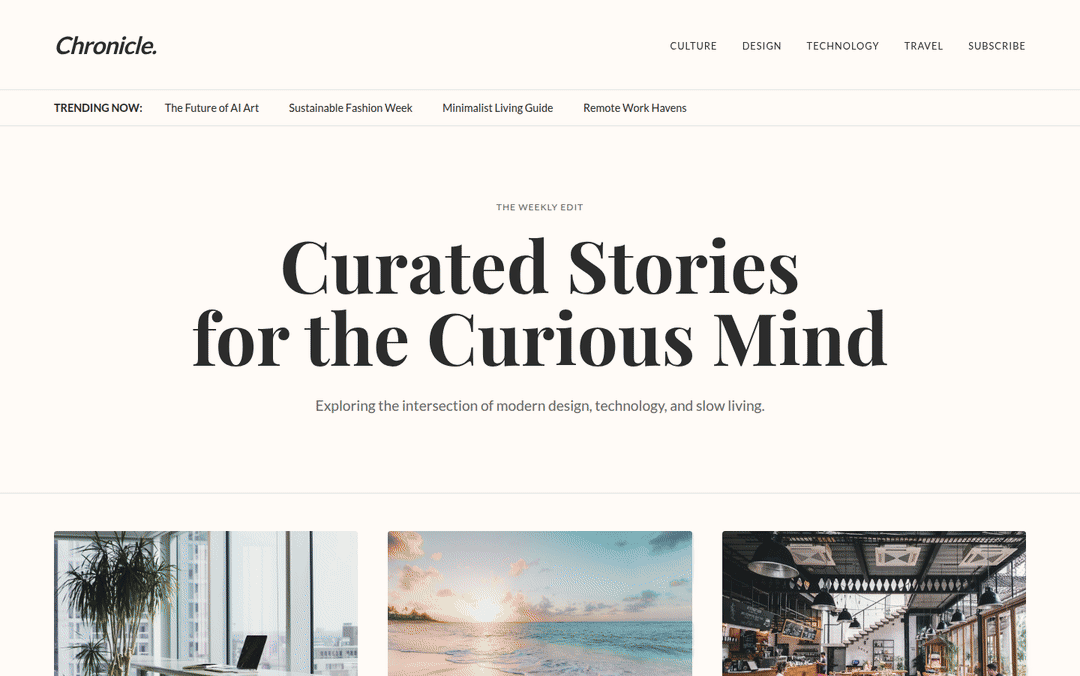 Wide desktop walkthrough GIF for Blogs — Website Template