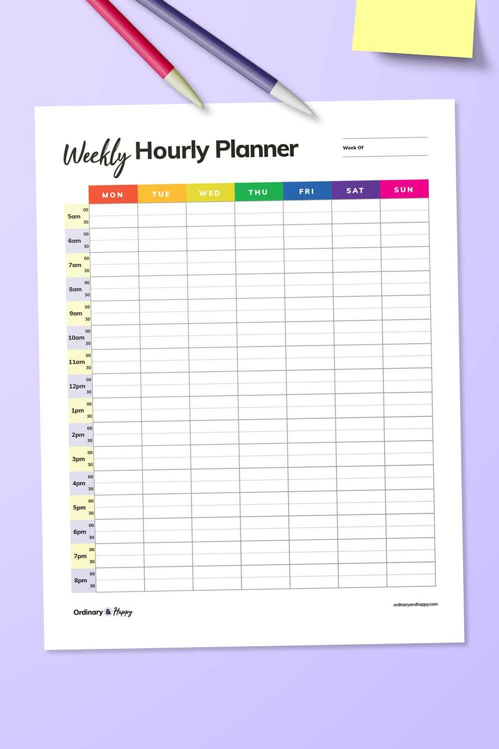 Weekly Hourly Planner