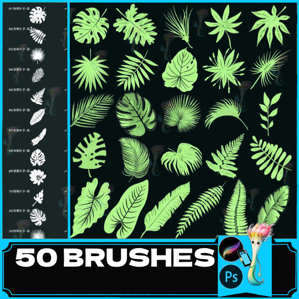 procreate brush ps brush tropical leaves plant leaves landscape decoration banana leaf silhouette watermark, photoshop plant by best procreate brushes