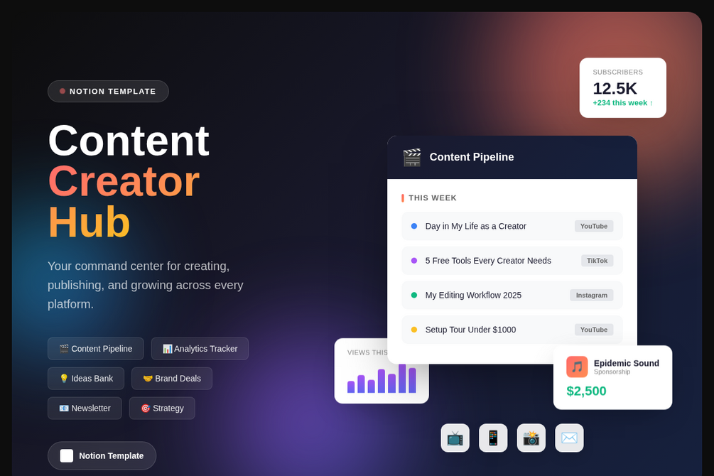 🎬 Content Creator Hub — Notion Template