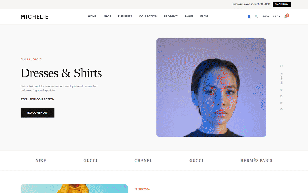 Wide desktop walkthrough GIF for Michelie — Studio Website Template