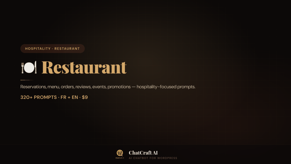 ChatCraft AI — Restaurant Chatbot Pack (320+ Prompts)