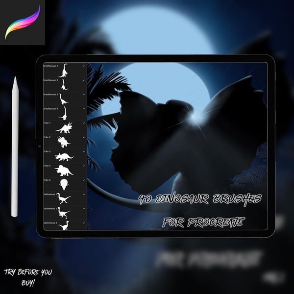 40 Dinosaur Brushes for Procreate Vol 1 by Skii