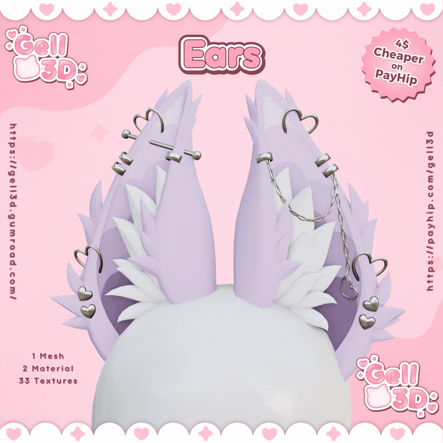 Ears (#8) Fluffy Piercings - VRChat Asset