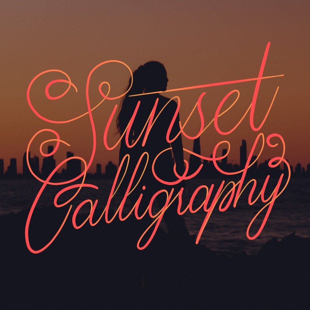 Sunset Calligraphy Multicolour Tapered Procreate Brush by Valerie Rachel Bernadine