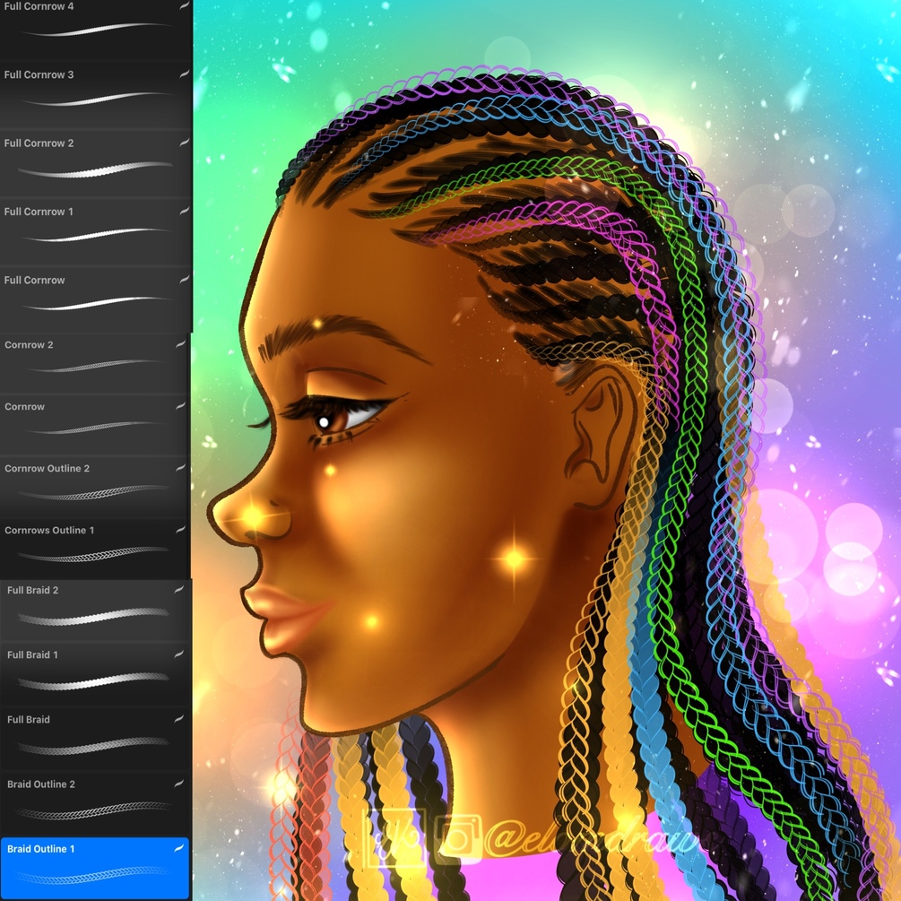 Procreate easy braids and cornrows brushes by Elomdraws