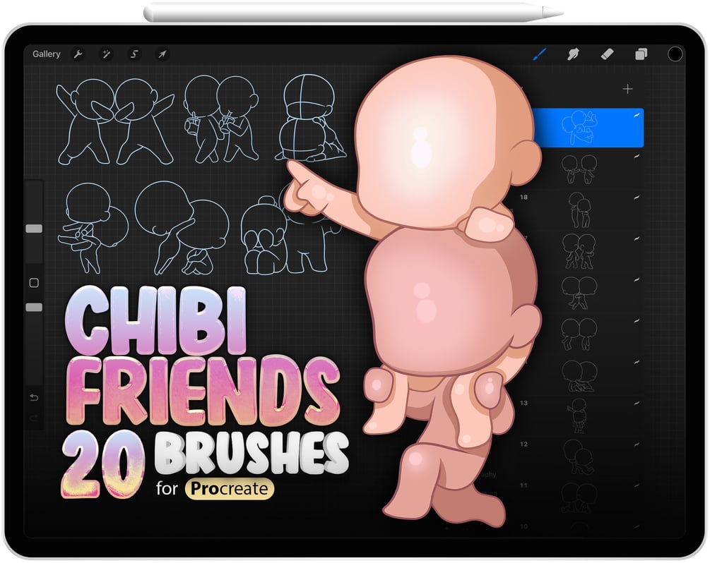 20 Chibi Friends Brushes Collection for Procreate by ProCreativeBreeze
