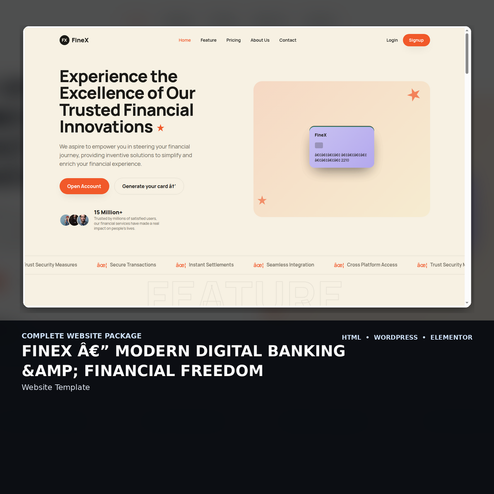 Mobile first screen of the FineX website