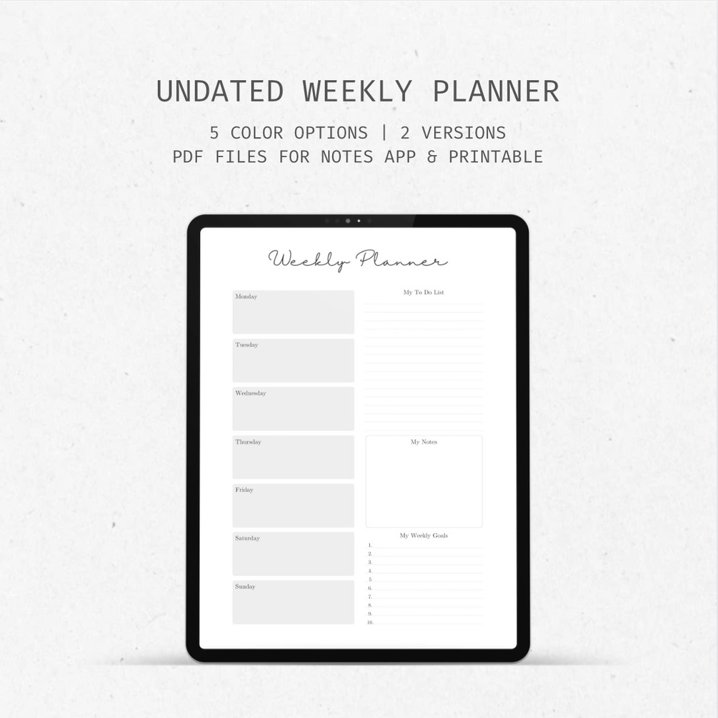 Simple Minimalist Undated Weekly Planner - Printable PDFs
