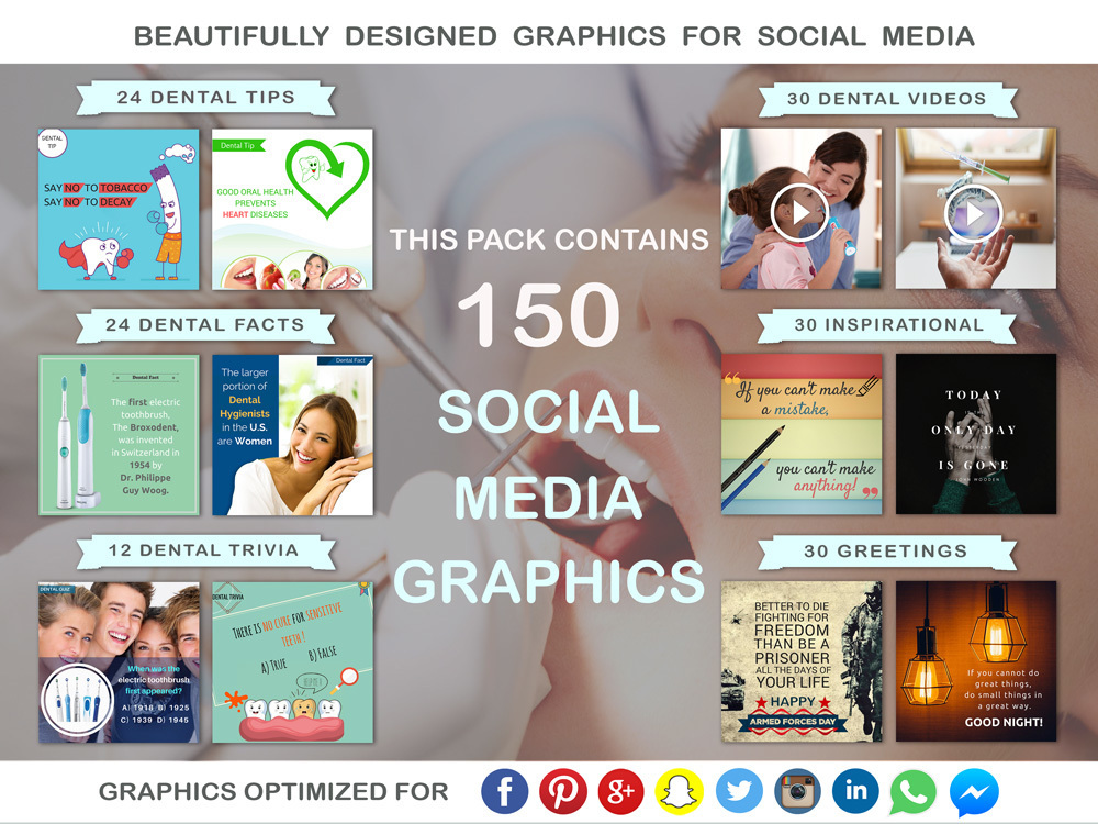 Dental Social Media Posts Starter Plus ( 150 Ready to Use Graphics)