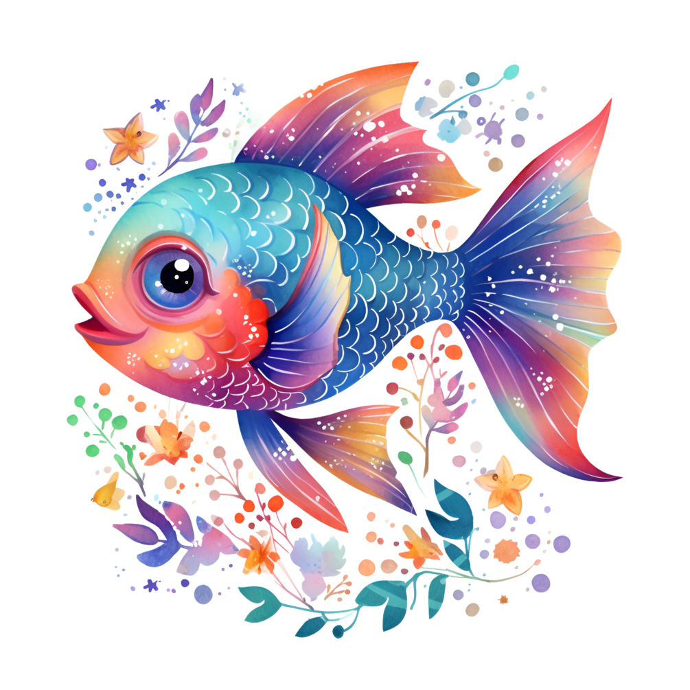 Rainbow fish illustration watercolor clipart