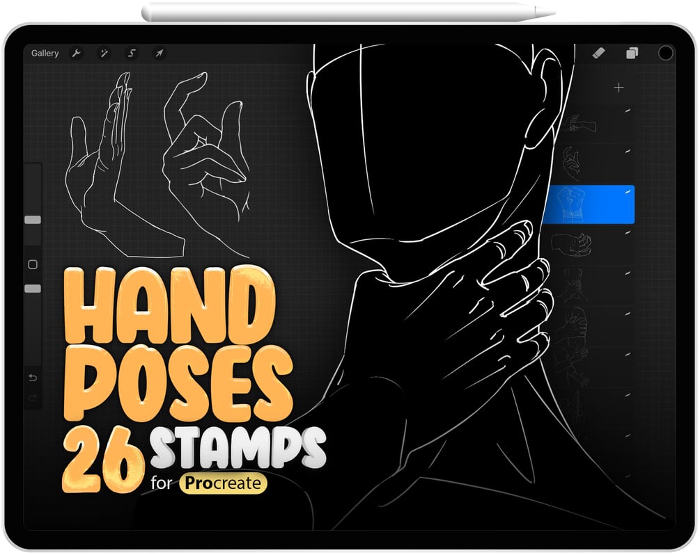 26 Hands Drawing Template Procreate Stamp Brushes Collection by ProCreativeBreeze