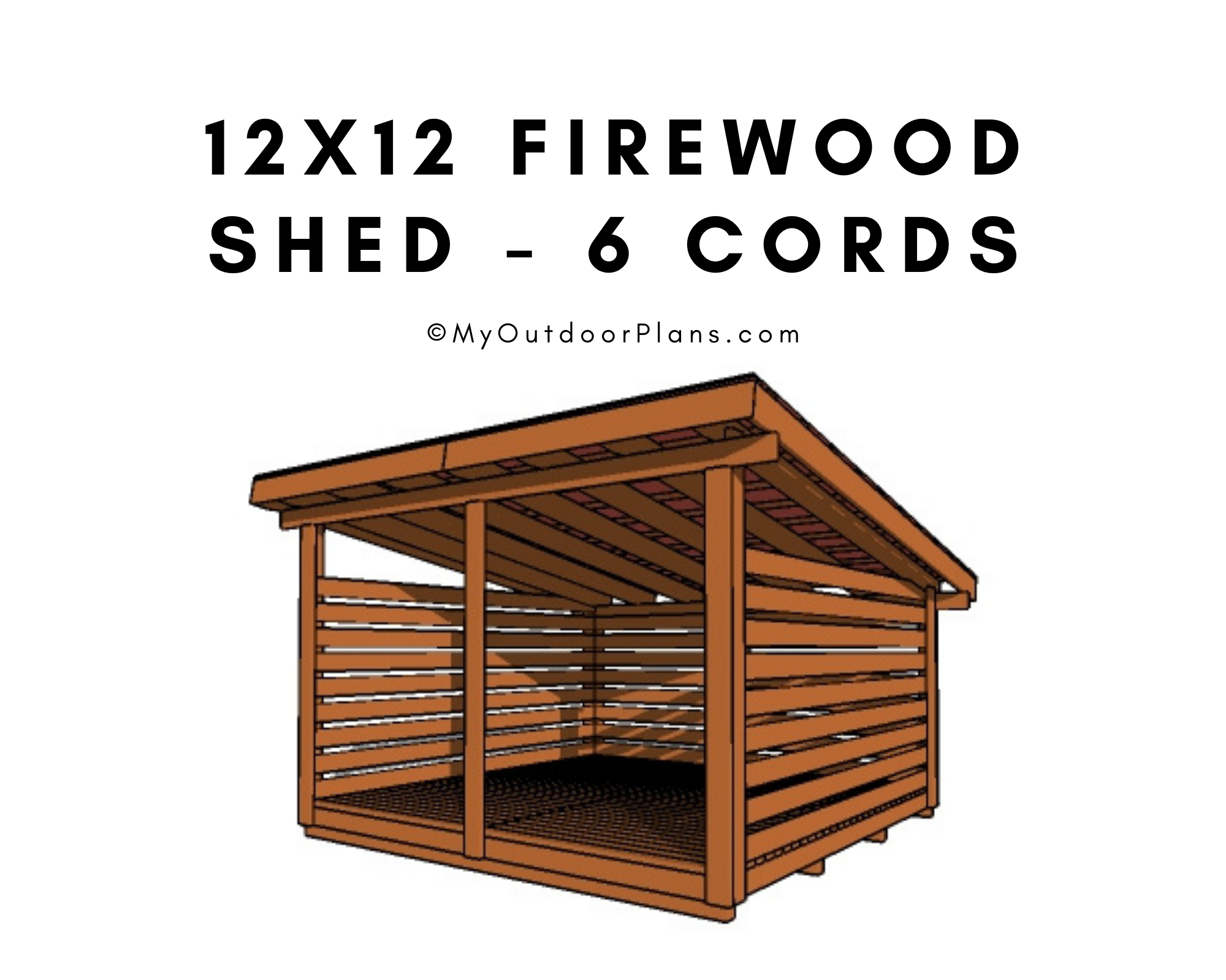 12x12 Firewood Shed Plans - 6 cord Storage, image size:2000x1600