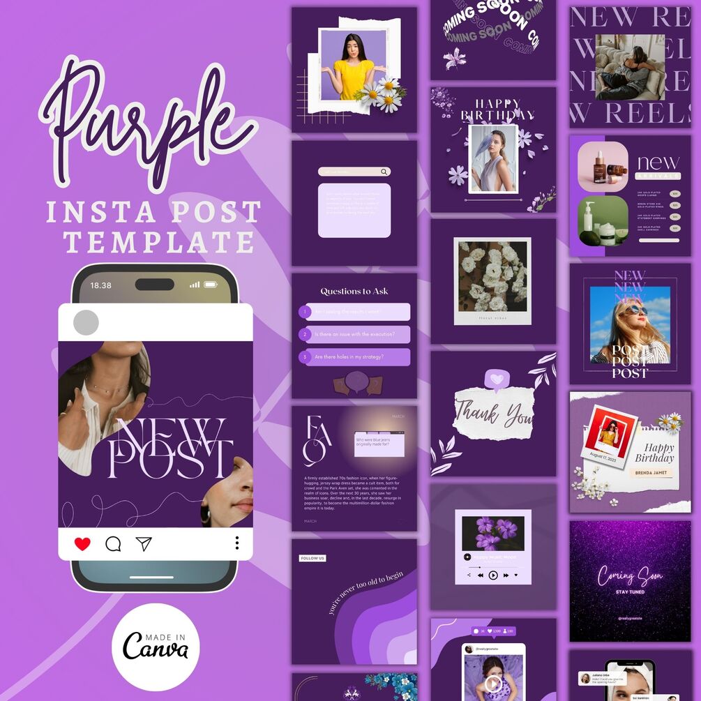 Purple Instagram Template Social Media Templates Instagram Templates Purple Insta Feed
