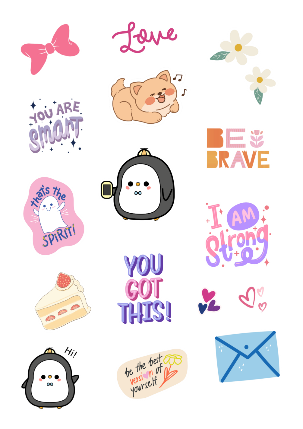 Cute penguin and motivational inspirational Sticker sheet