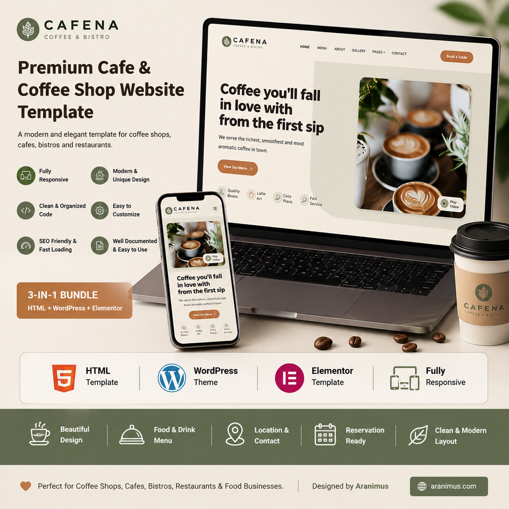 Wide desktop walkthrough for Pist & Grains — Premium Coffee Shop Website Template(HTML5 + Bootstrap 5 + WordPress + Elementor) 
