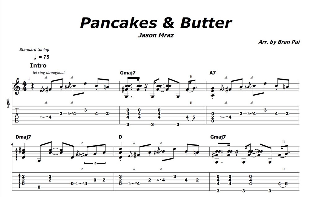 Pancakes & Butter Jason Mraz Bran Acoustic TAB
