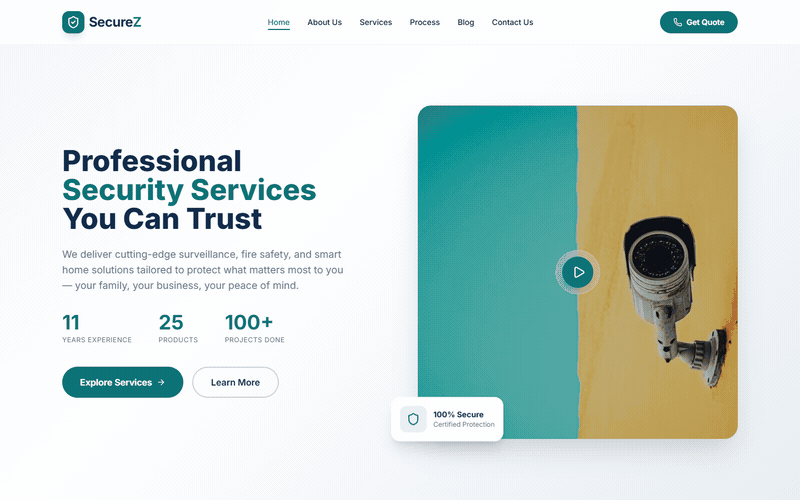 Desktop source preview for SecureZ — Premium Security Services Website Template (HTML5 + Bootstrap 5 + WordPress + Elementor) 