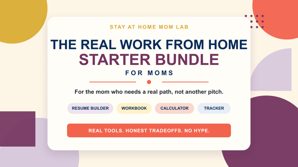 The Real Work From Home Starter Bundle for Moms cover, warm cream field-guide styling.