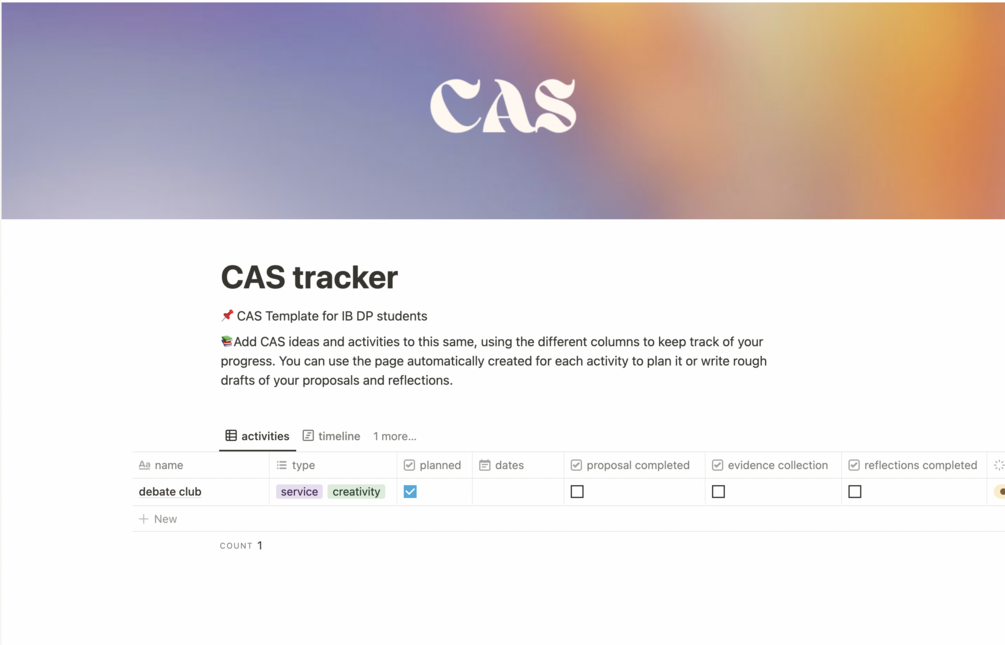 CAS notion template for IB students