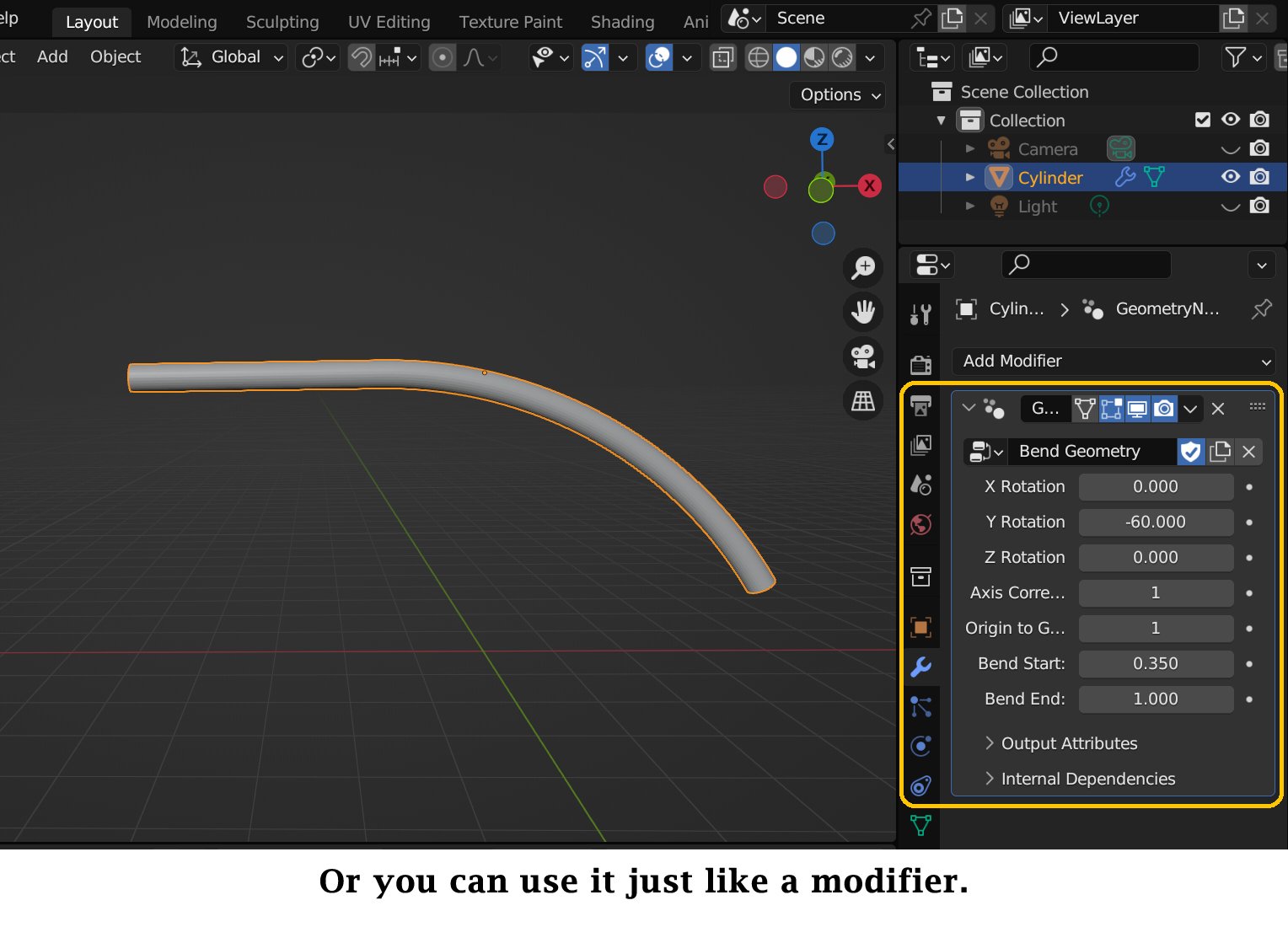 Easy Bend Geometry Node for Blender