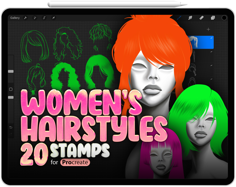 20 Procreate Woman's Hairdo Stamp Brushes Collection by ProCreativeBreeze