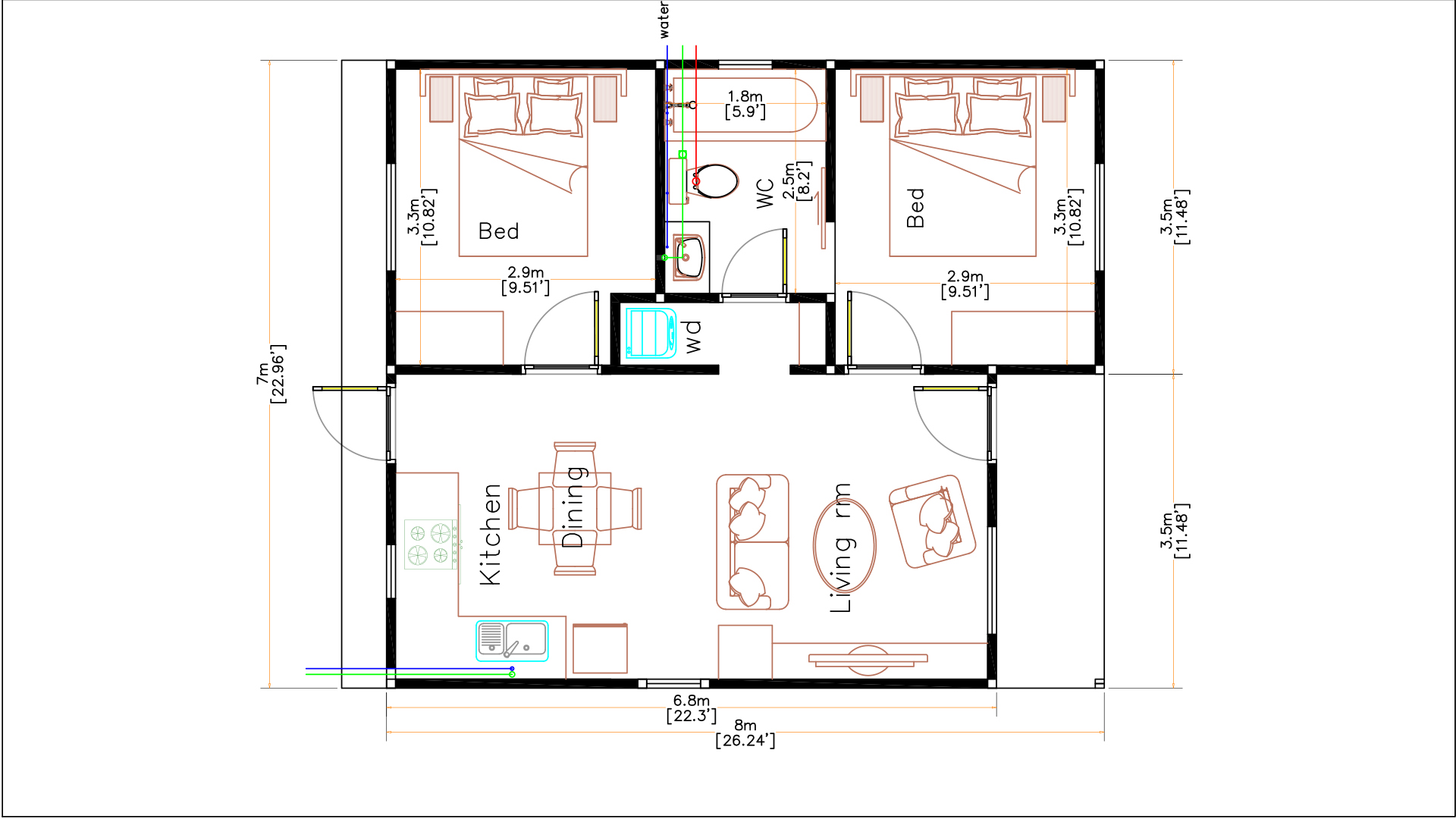 Modern 2 Bedroom Floor Plans With Dimensions Pdf