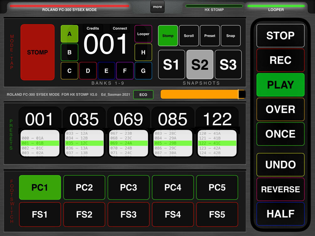 ROLAND FC-300 SYSEX MODE FOR HX STOMP (iPad) v2.0