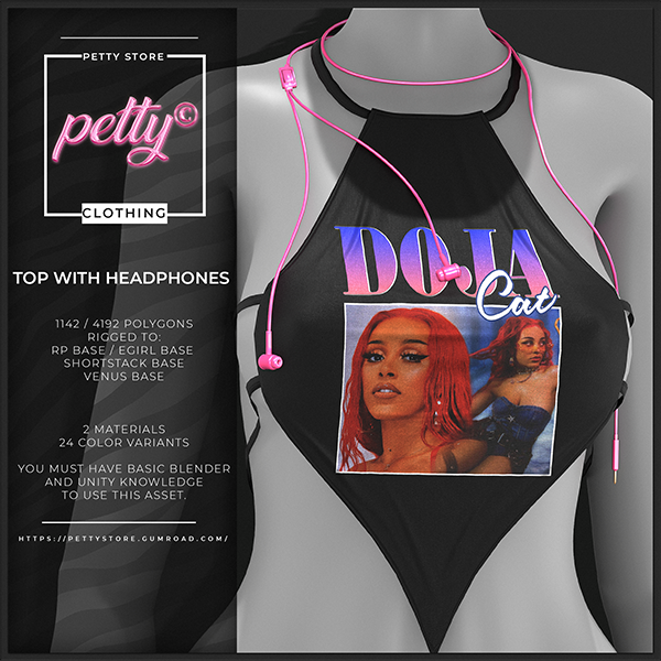 39꒰ა 🎀 ໒꒱TOP WITH HEADPHONES | VRCHAT VTUBE 3D GAME ASSET by PETTY STORE©