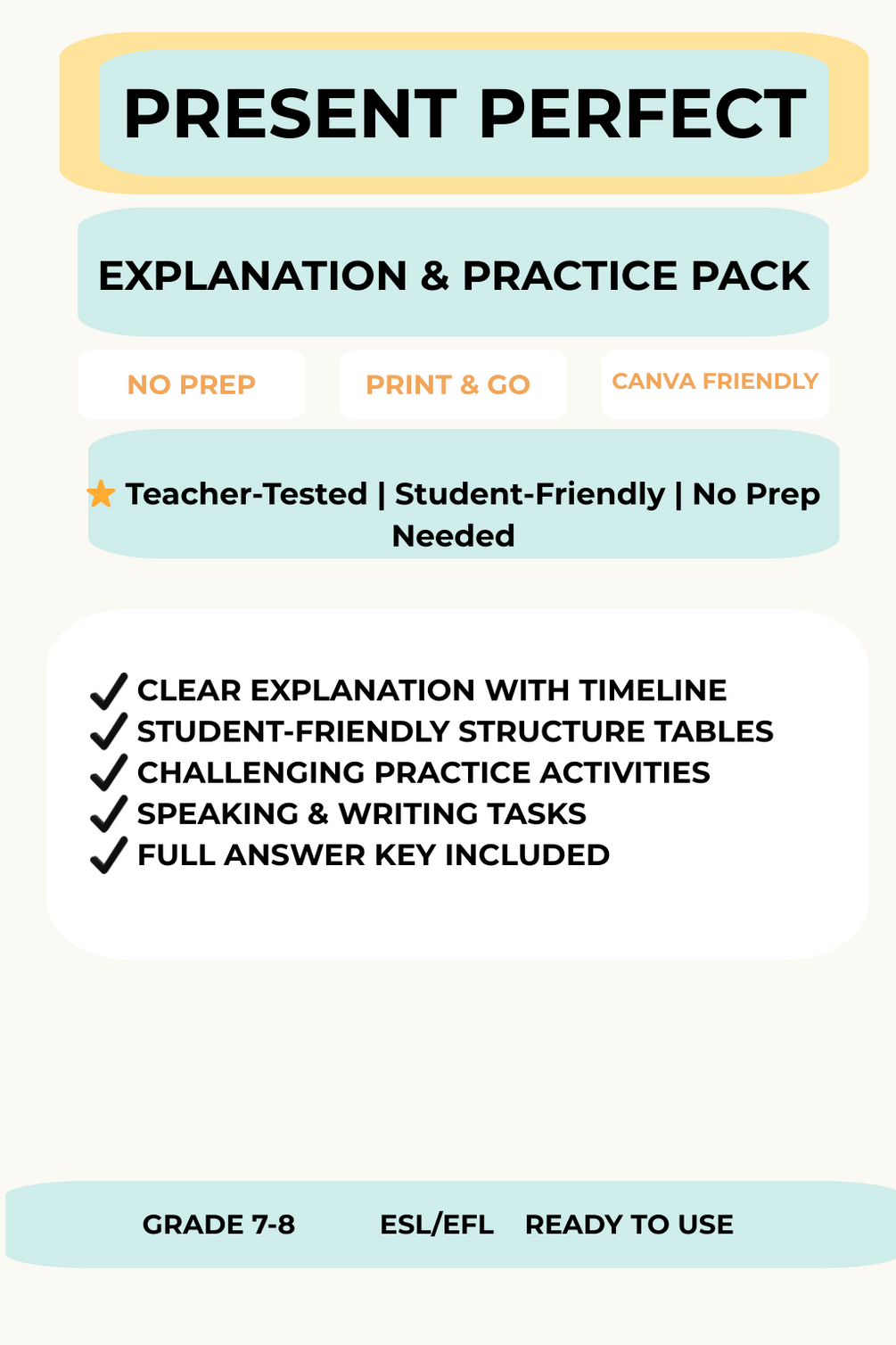 Present Perfect Made Easy – Explanation & Practice Pack (Grades 7–8 ESL ...
