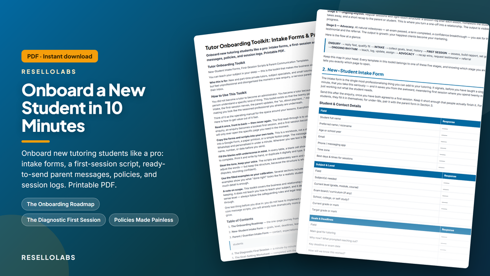 Tutor Onboarding Toolkit: Intake Forms & Parent Scripts cover