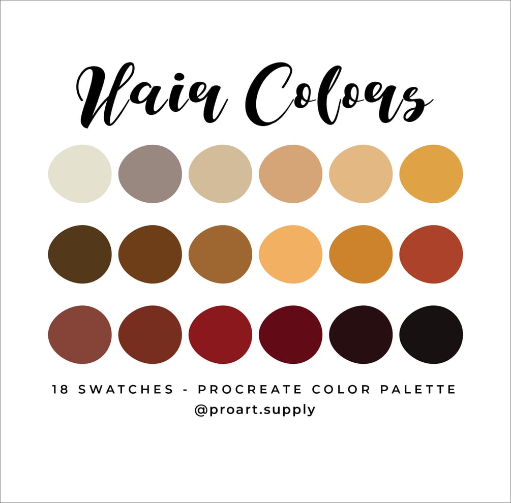 HAIR COLORS PROCREATE Color Palette - Dark Brown, Light Brown, Blonde ...